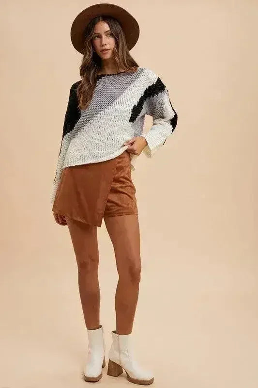Annie Wear Color Block Drop Shoulder Sweater - Trendy & Comfortable