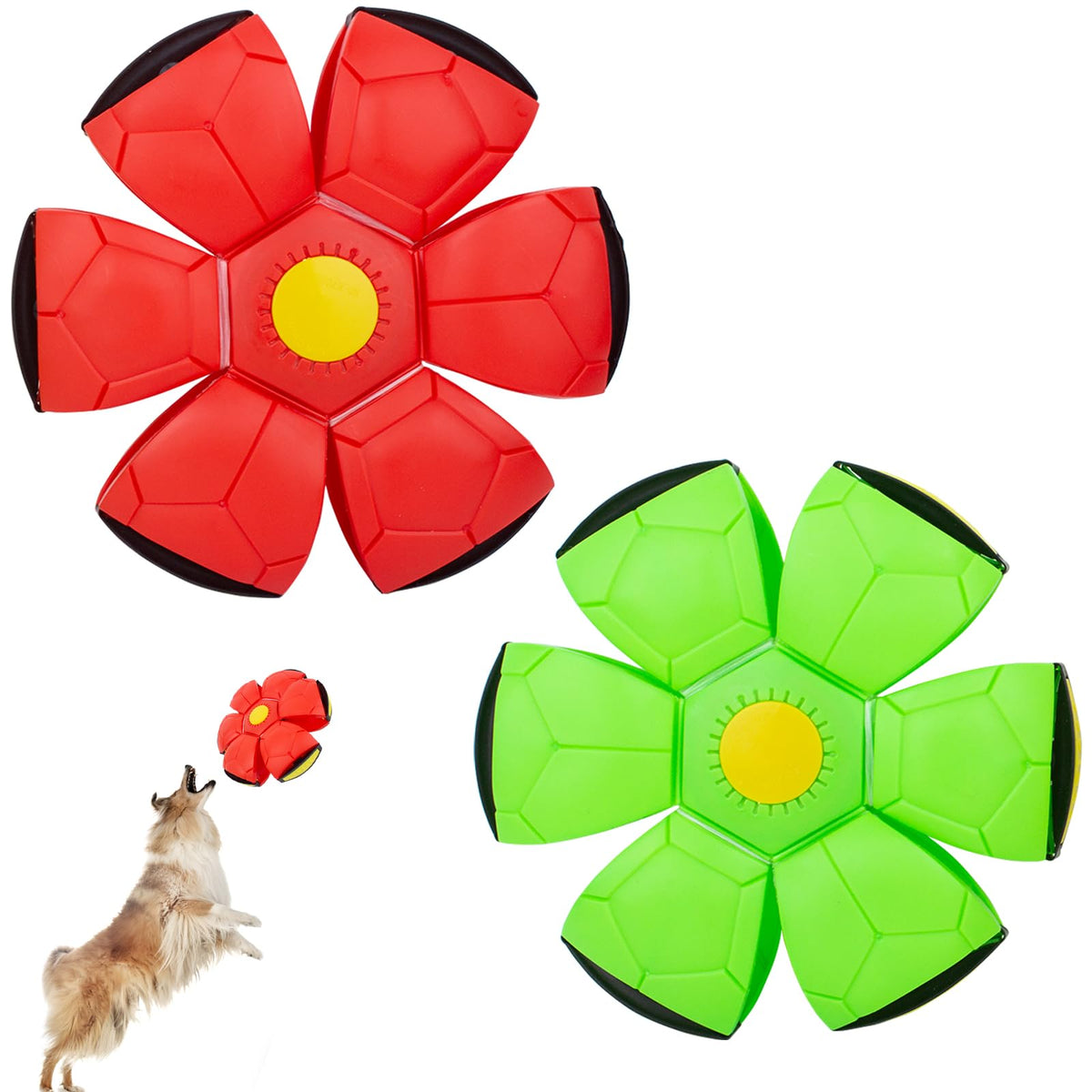 OOXYG Dog Flying Disc 2 Pack Pet Toy Flying Saucer Ball for Dog Interactive Dog Disc Saucer Ball Toys for Medium Large Dogs Doggy Disc Ball 3 Light Teeth Red+Green