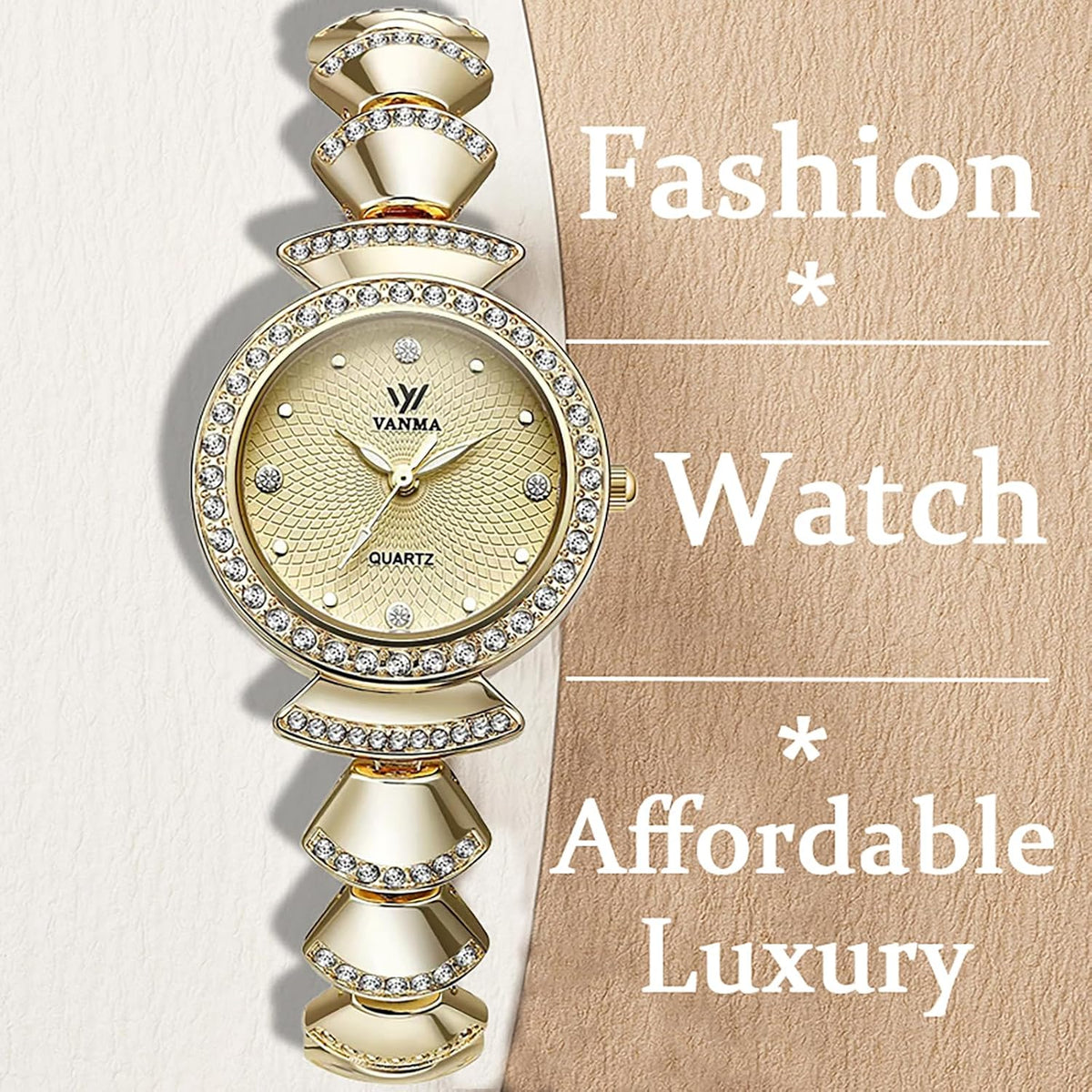 1080P Gold Watch for Women Small Round Face - Adjustable Rhinestone Chain Bracelet Watch Waterproof Ladies Quartz Wristwatch