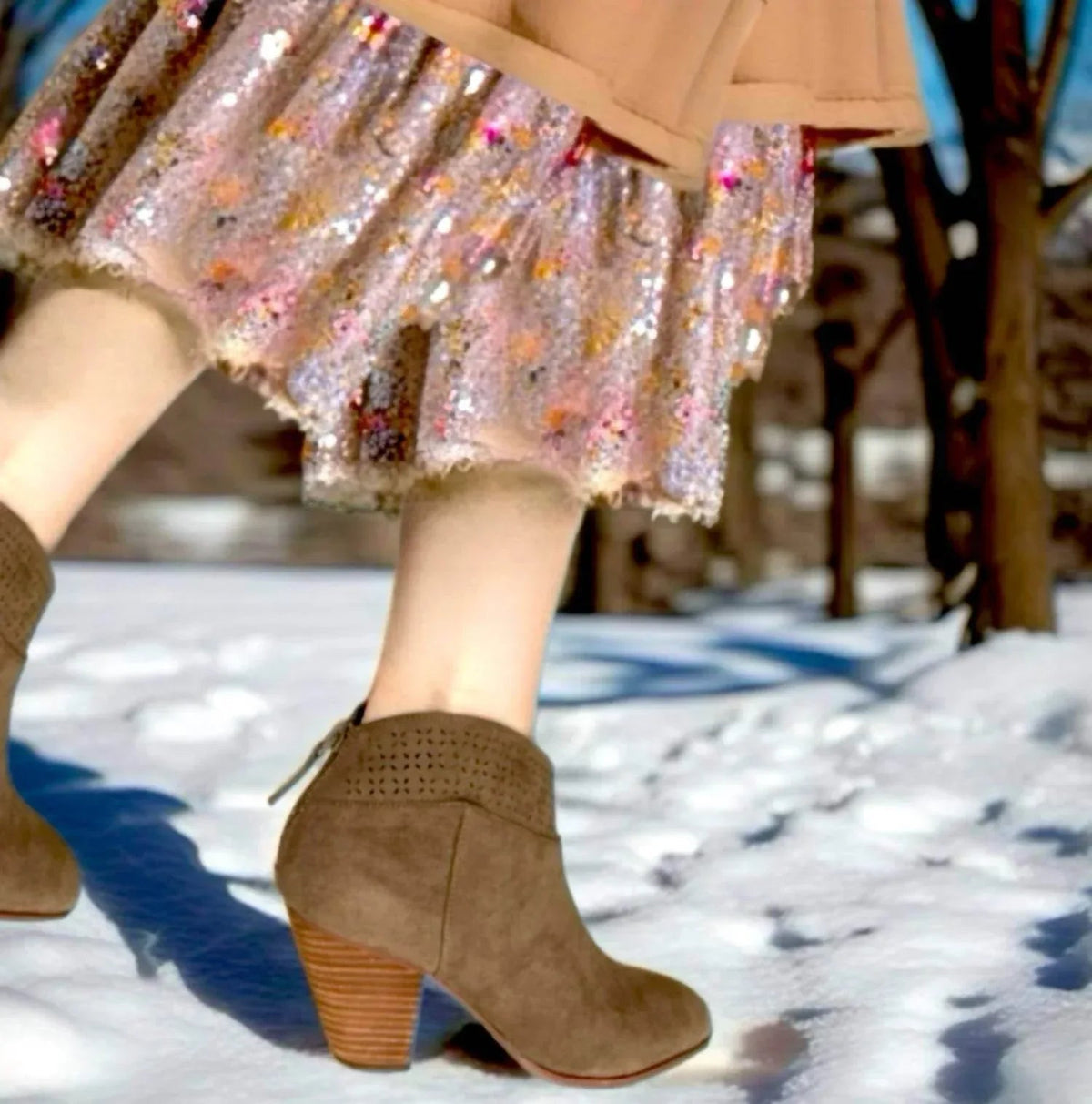 Women's Lazer Cut Topline Boho Chic Heeled Bootie