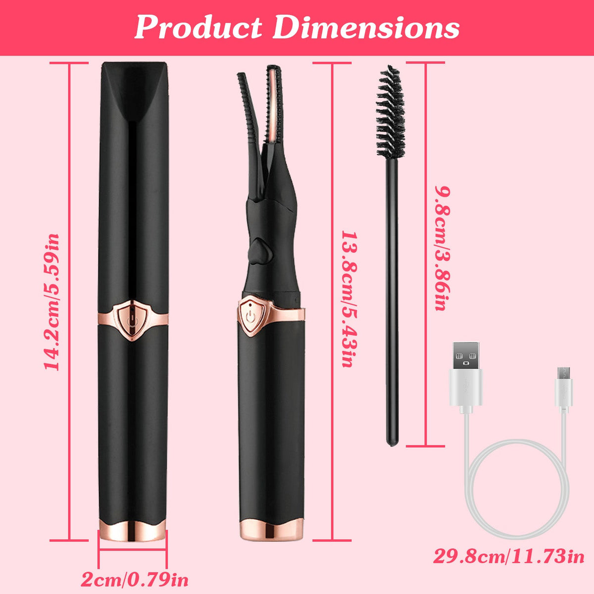 2 In 1 Clip Comb Heated Eyelash Curler Electric Mini Lash Curler Natural Eye Lash Makeup Tool with 3 Temp Settings 10Mins Shutdown