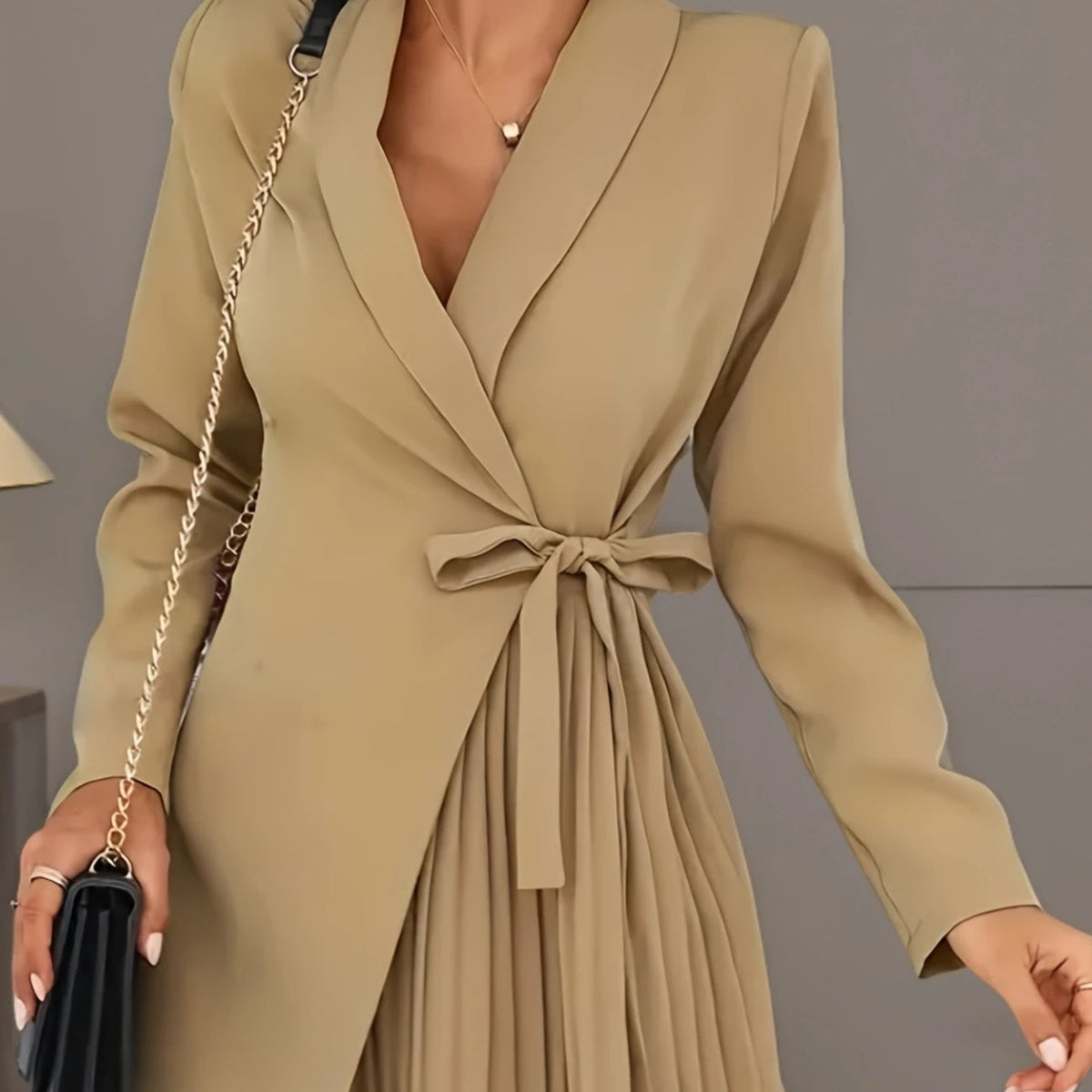 Solid Color Pleated Suit Jacket Dress