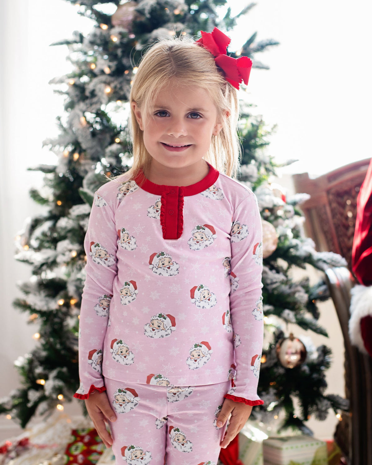 Vintage Santa Red Trimmed Pima Pajama Set-FINAL SALE