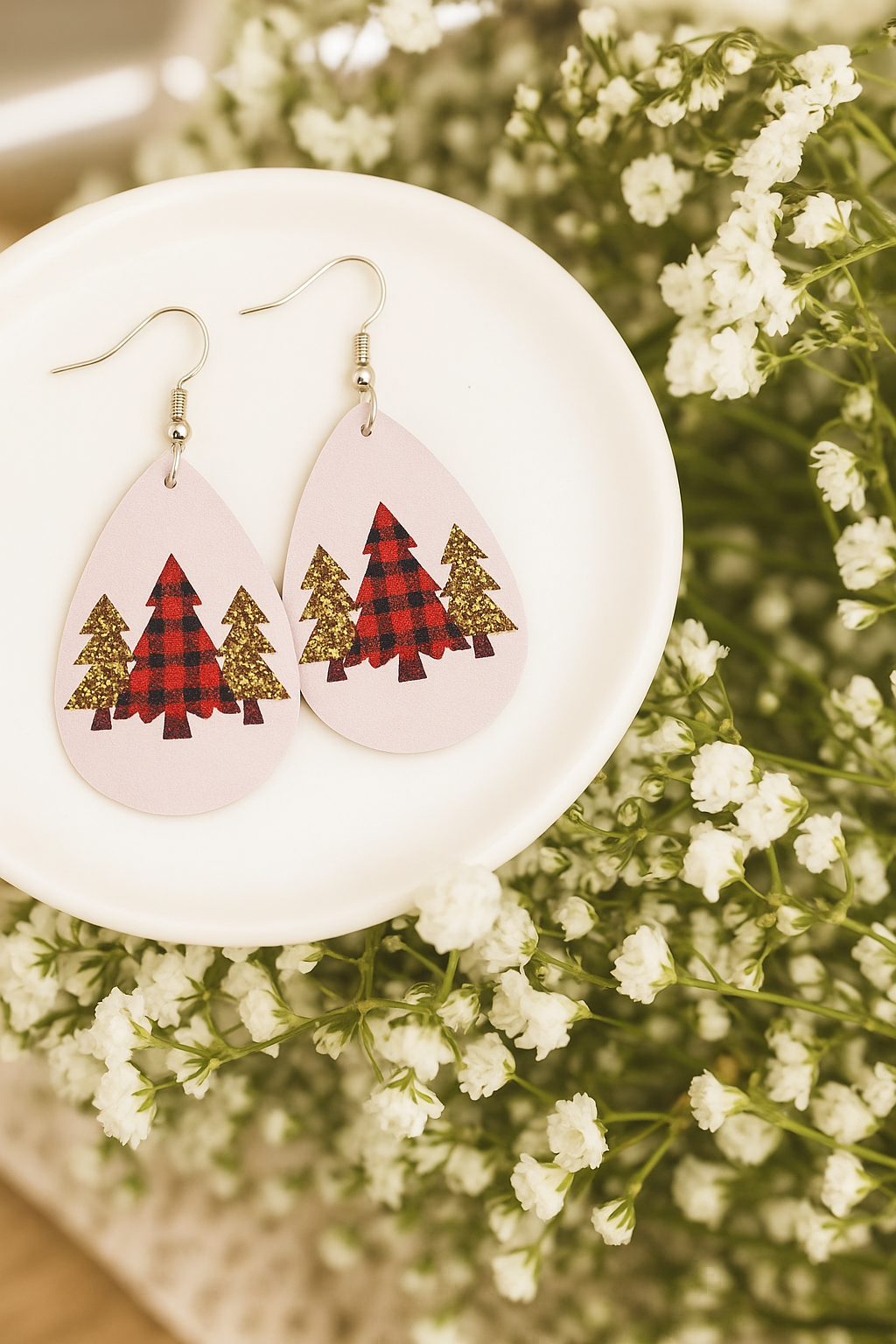 White Christmas Tree Drop Earrings