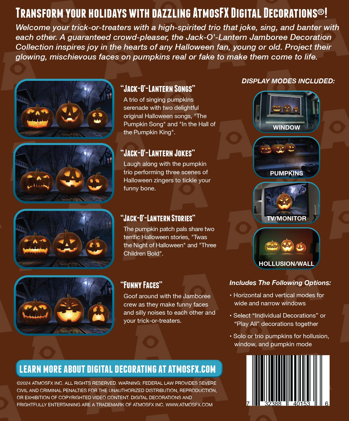 AtmosFX Halloween Digital Decoration USB - Jack-O-Lantern Jamboree + 48" x 72" Projection Screen