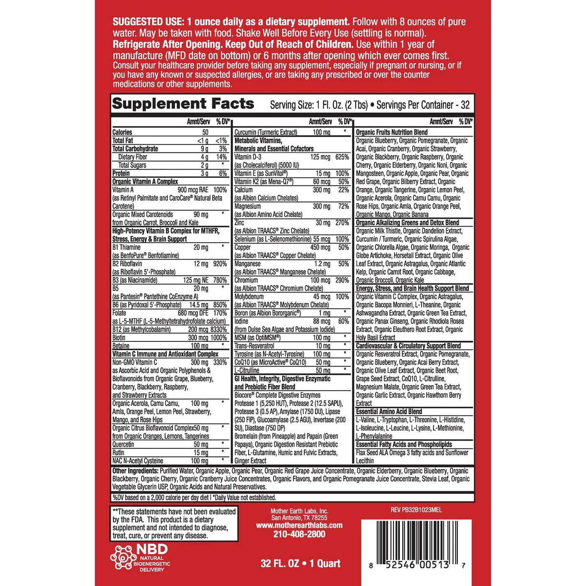 Mother Earth Labs - pH Support Formula - Liquid Form Dispensing Quart
