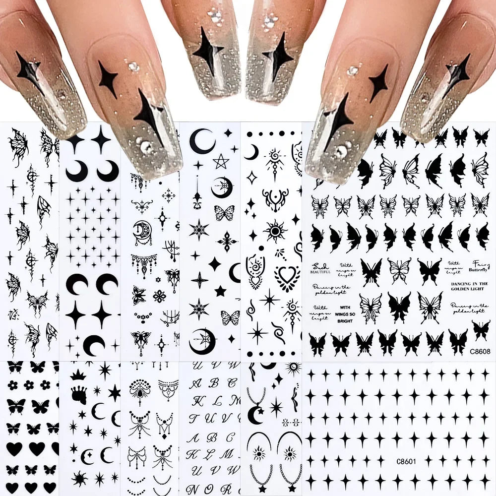 12pcs/set Cute Cartoon Dog/Cat Nail Art Stickers 3D Graffiti Black Cat Dog Nail Decals 8*10cm Self-Adhesive Cartoon Nail Art Su