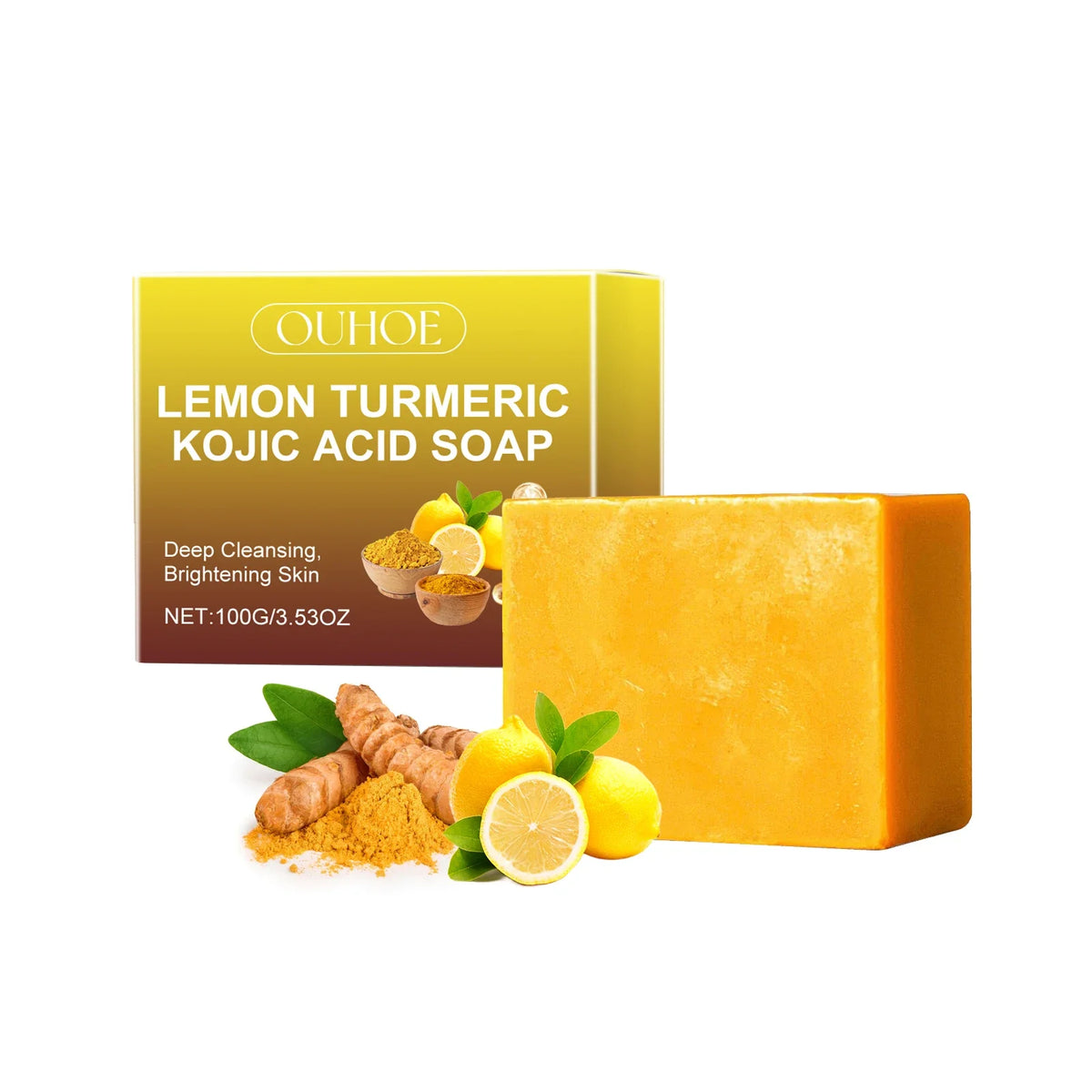 Lemon Turmeric Kojic Acid Soap Brightening Deeply Cleansing Glowing Body Rejuvenating Exfoliating Even Skin Tone Handmade Soap