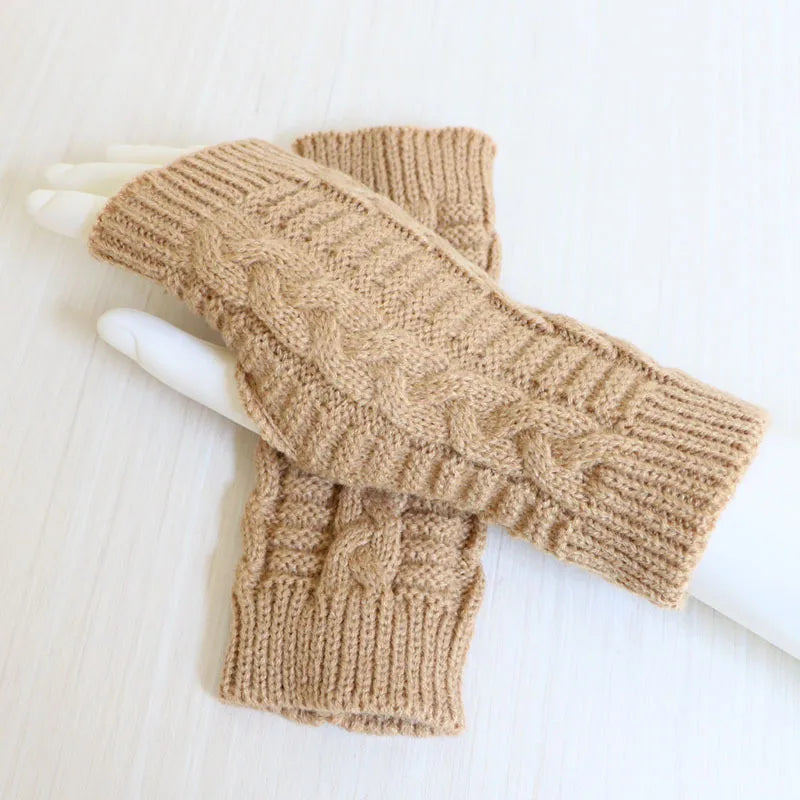 Women Stylish Hand Warmer Winter Gloves Arm Crochet Knitting Faux Wool Mitten Warm Fingerless Glove Twist Pattern Women Gloves