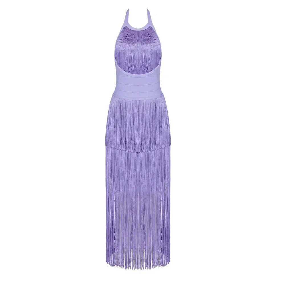 Fringe Halterneck Backless Dress