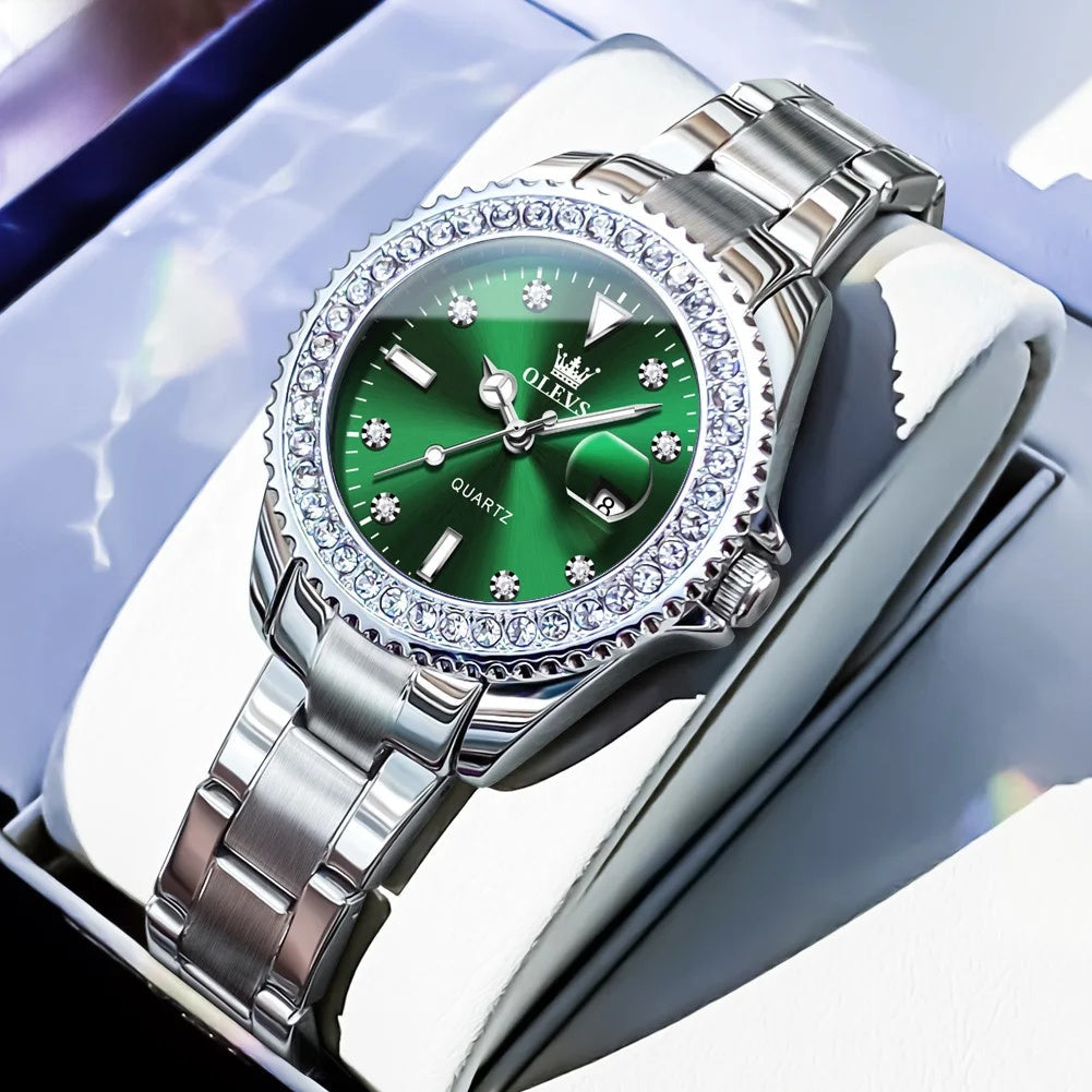 Women's Sunray Dial Crystal-Bezel Quartz Watch