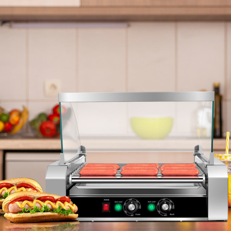 Stainless Steel 11-Roller Hot Dog Cooker, Holds 30 Hot Dogs