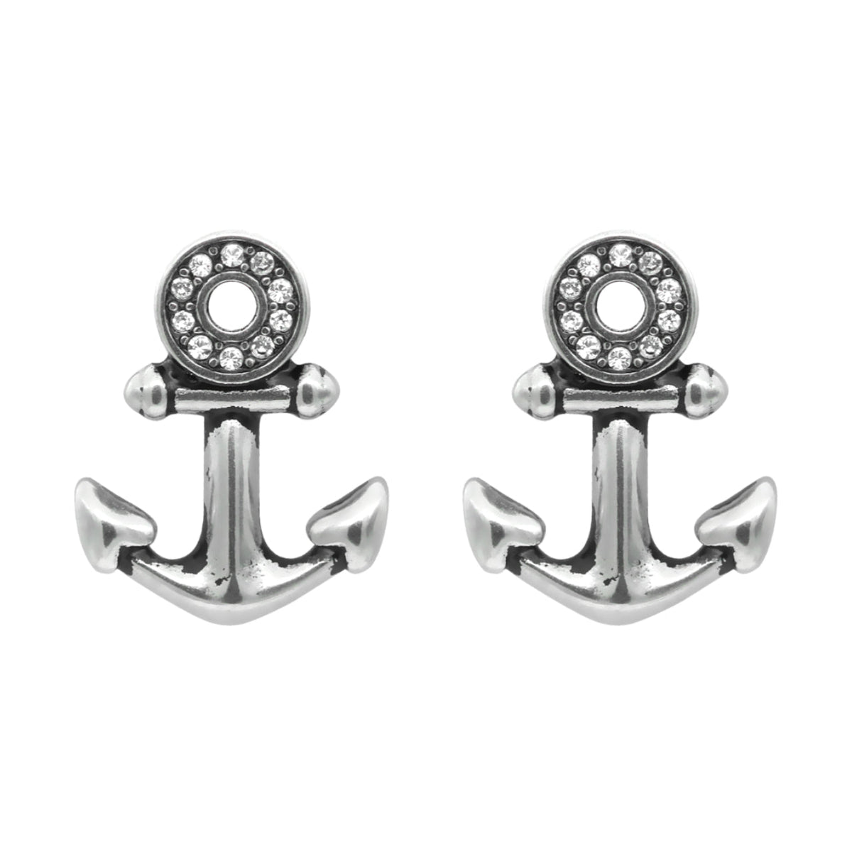 Sparkling Anchor Crystal Stud Earrings Nautical Eye Charm