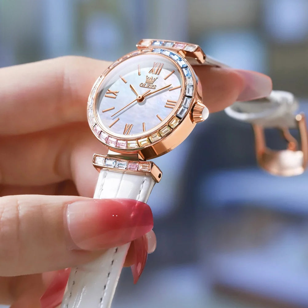 Women's Crystal Accent Leather Quartz Watch