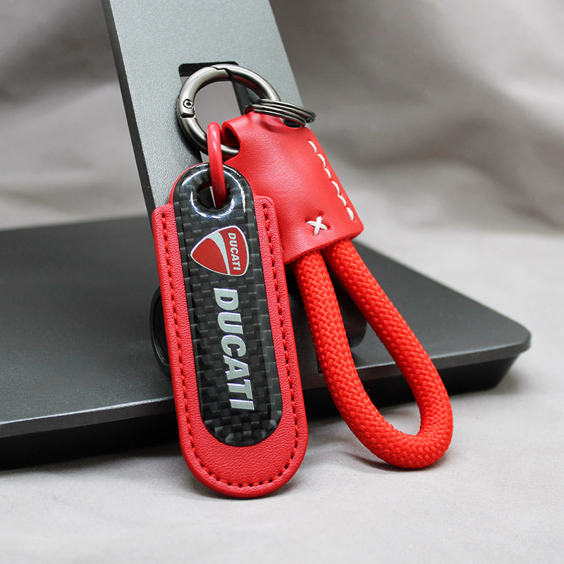 Motorcycle Carbon Fiber Leather Keychain