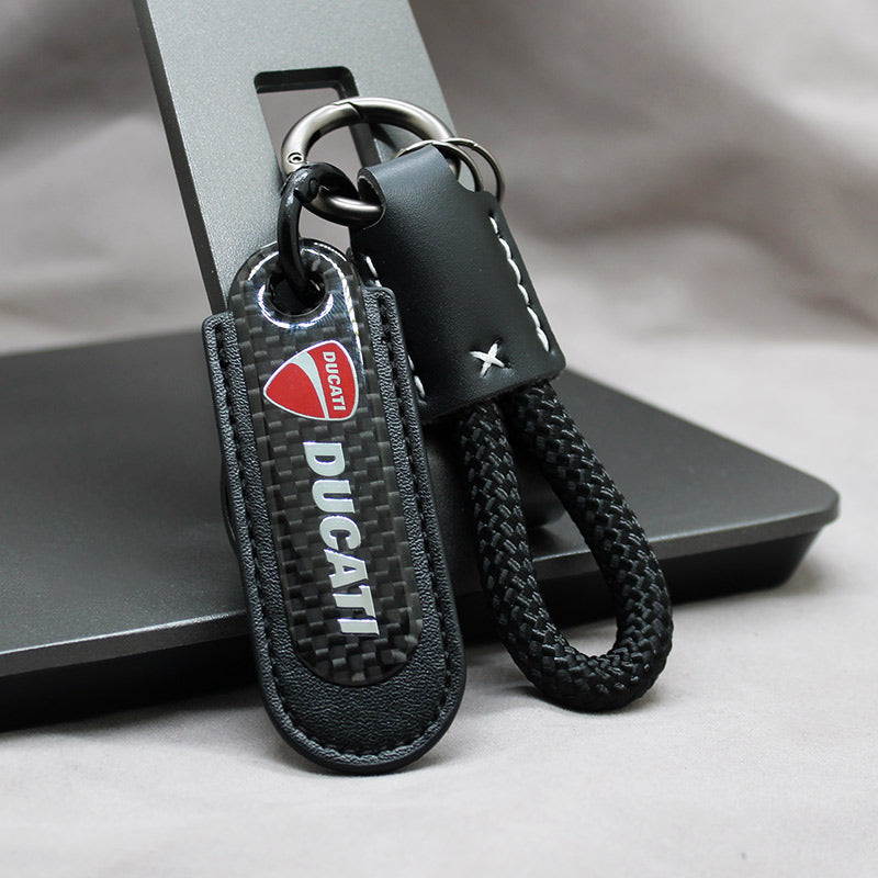 Motorcycle Carbon Fiber Leather Keychain
