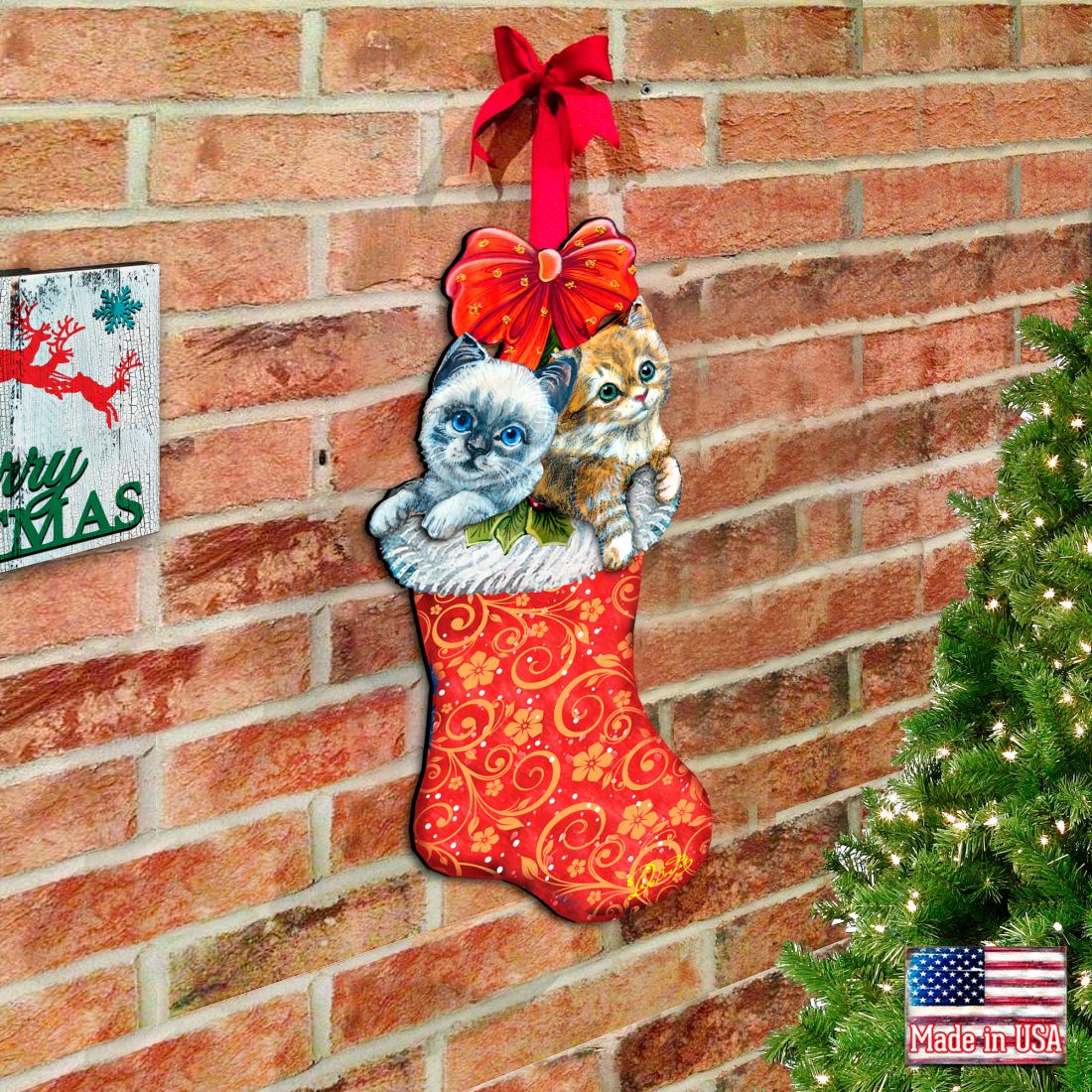 Kitty Cats Christmas Stocking Christmas Door Decor by G. DeBrekht - Christmas Santa Snowman Decor - 8114021H