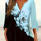 Women’s Printed Spike Button Three-Quarter Sleeve Casual Top
