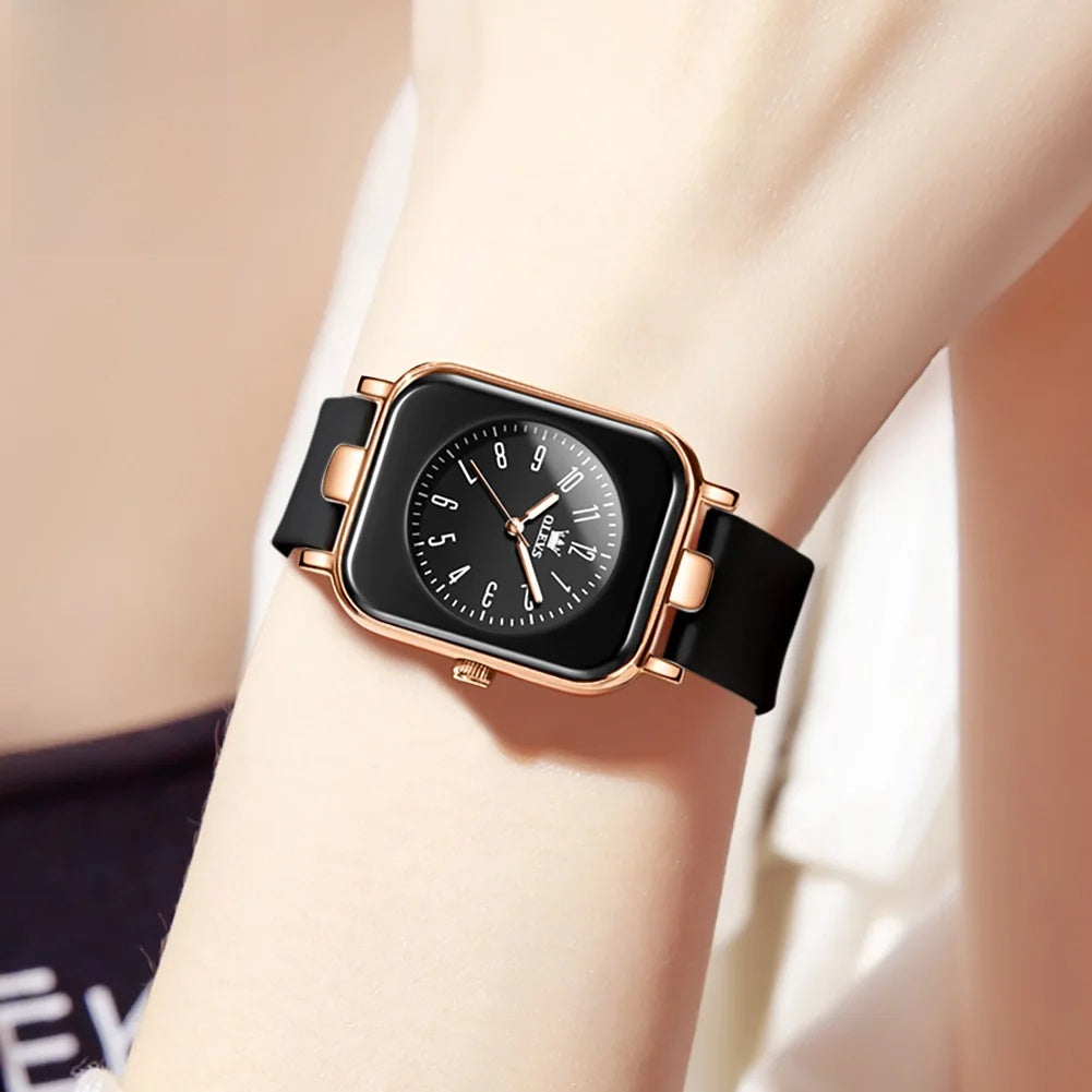 Women's Rectangular Silicone Quartz Watch