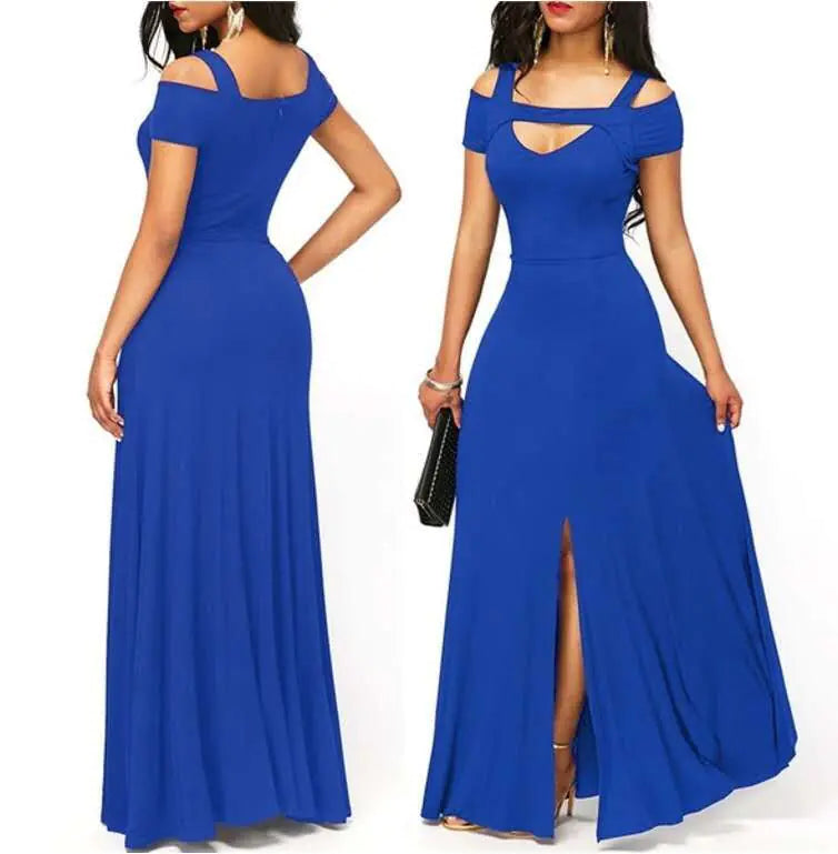 Plus Size V-Neck Off-Shoulder Maxi Dress