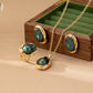 Retro Green Irregular Inlaid Imitation Pearl Necklace Ear Stud And Ring
