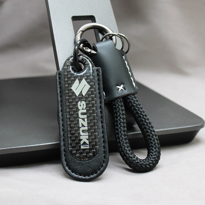 Motorcycle Carbon Fiber Leather Keychain