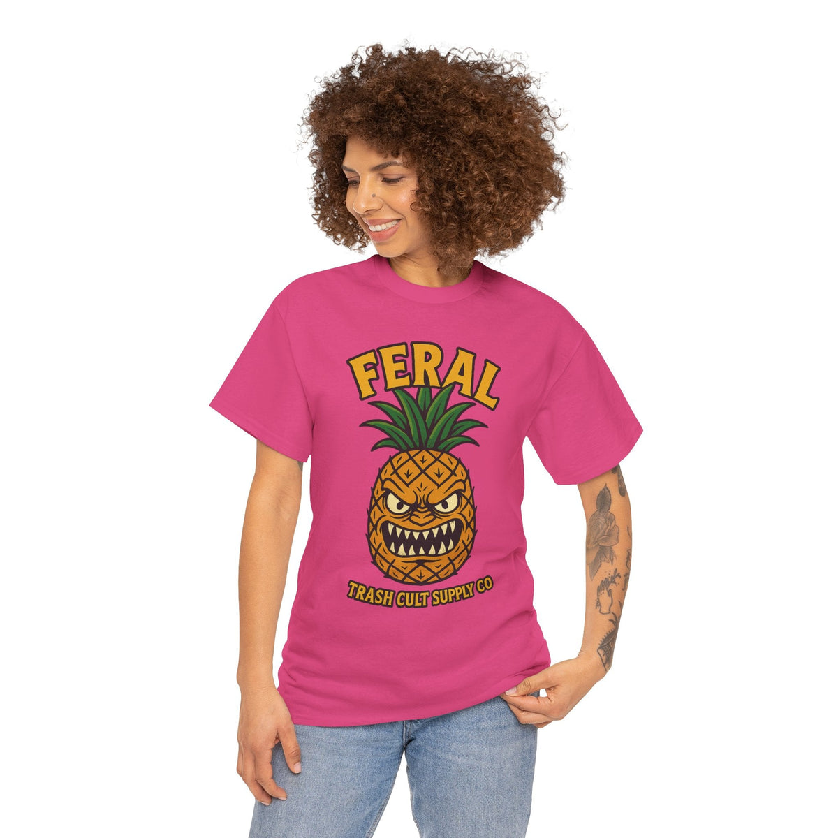 Feral Evil Pineapple Shirt – Aggressive Fruit Trashcore Tee – Gildan 5000 Unisex