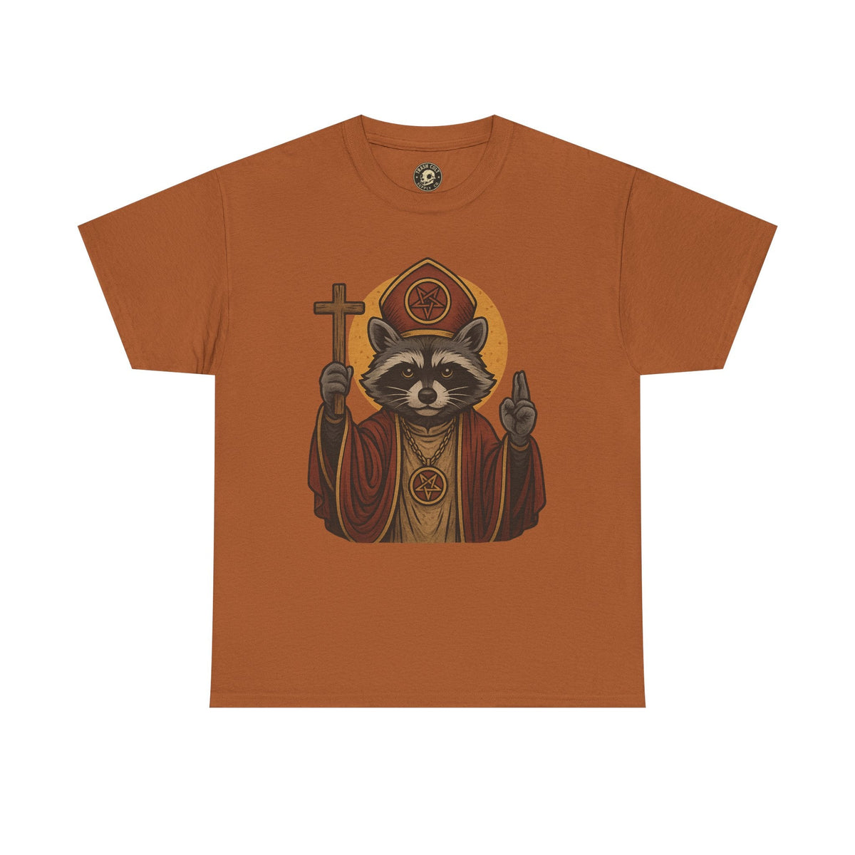 Holy Raccoon Pope Shirt – Funny Cult Priest Graphic Tee – Gildan 5000 Unisex