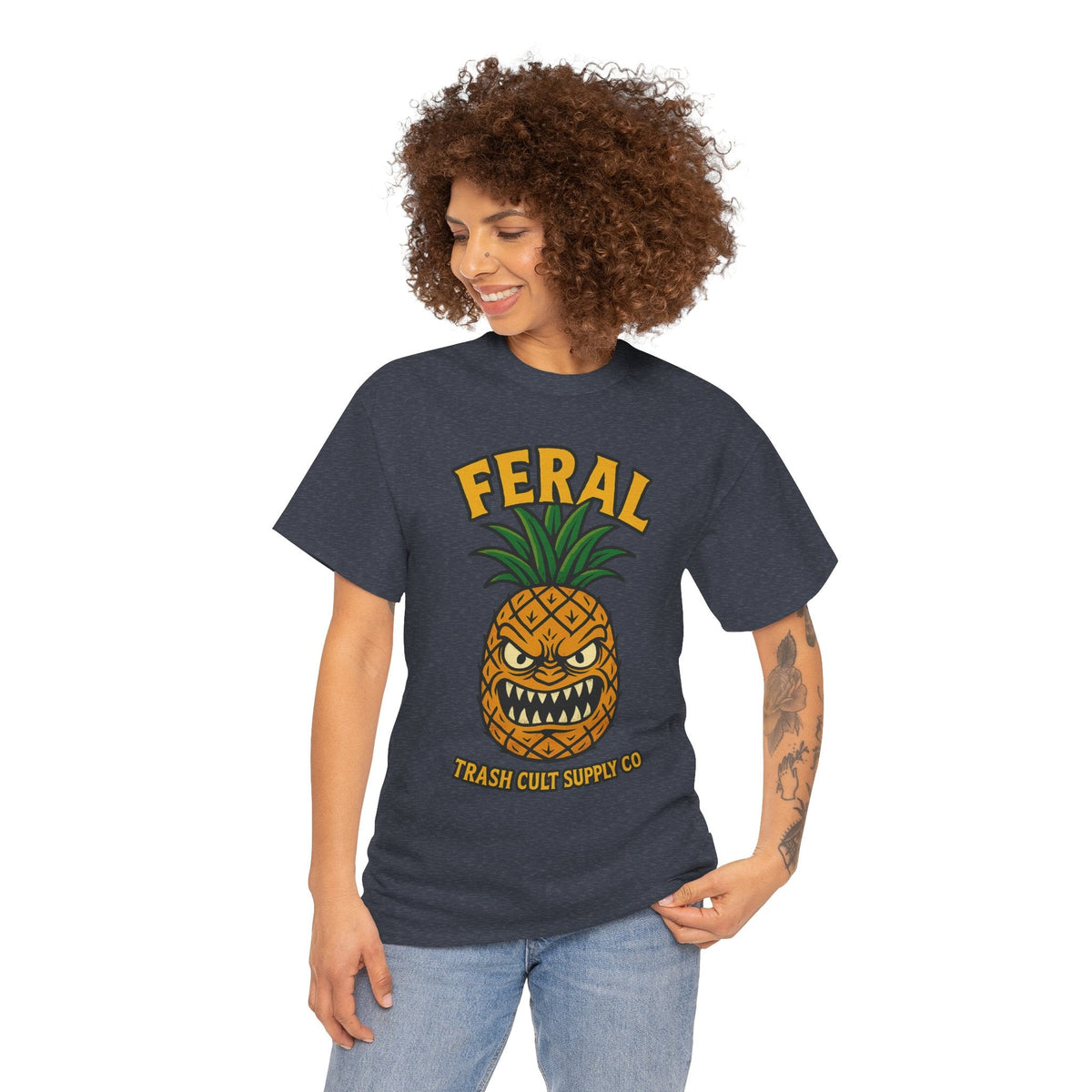 Feral Evil Pineapple Shirt – Aggressive Fruit Trashcore Tee – Gildan 5000 Unisex