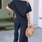 Textured Drawstring Waistband Pants and Top Set