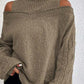 Women’s Elegant Off-Shoulder Turtleneck Sweater — Long Sleeve Knit Top