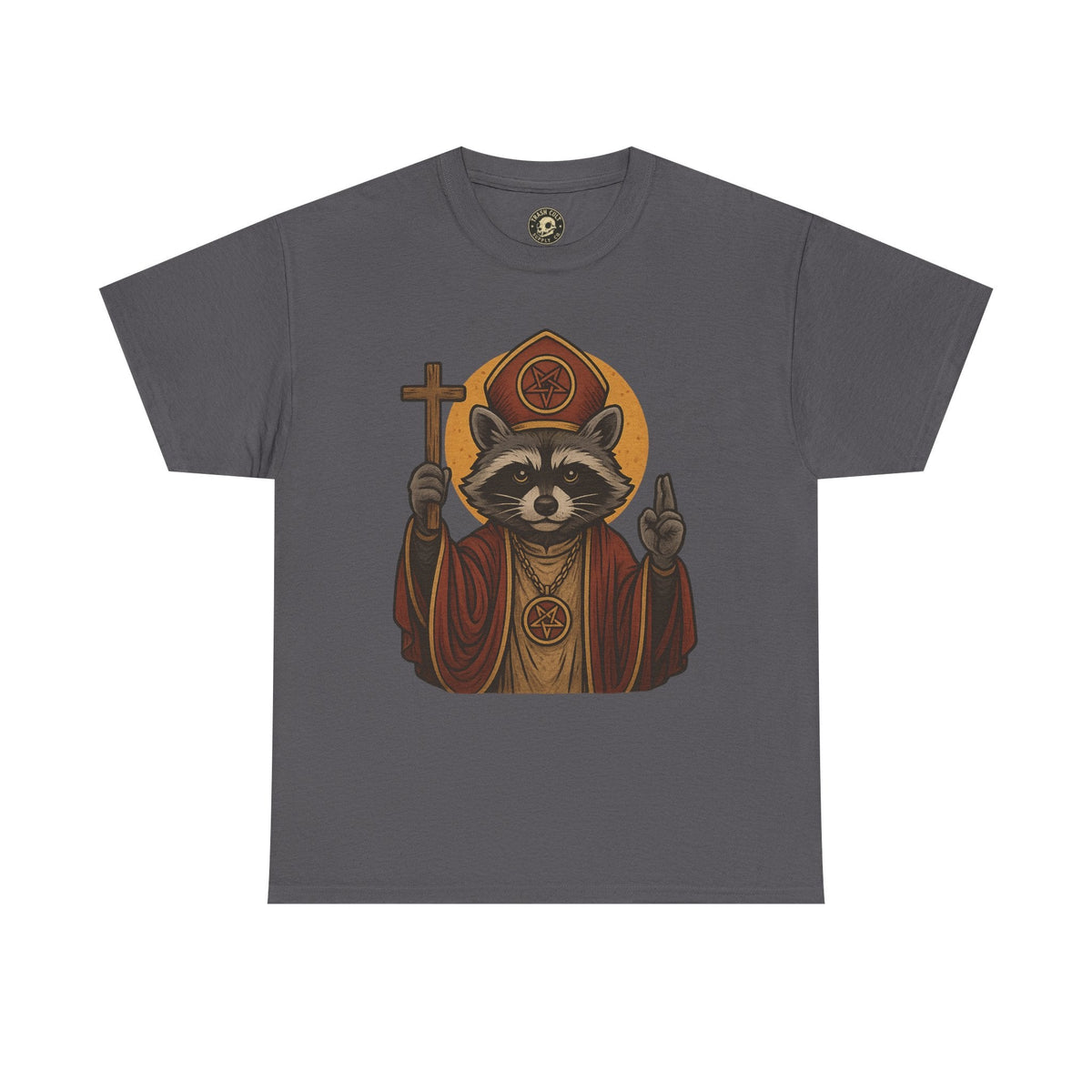 Holy Raccoon Pope Shirt – Funny Cult Priest Graphic Tee – Gildan 5000 Unisex