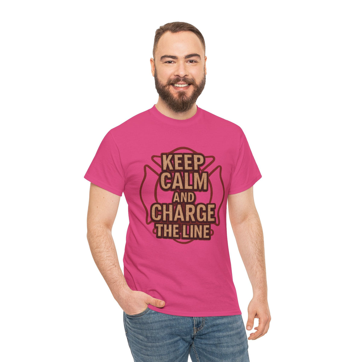 Keep Calm and Charge the Line Firefighter Shirt – Gildan 5000 Tee