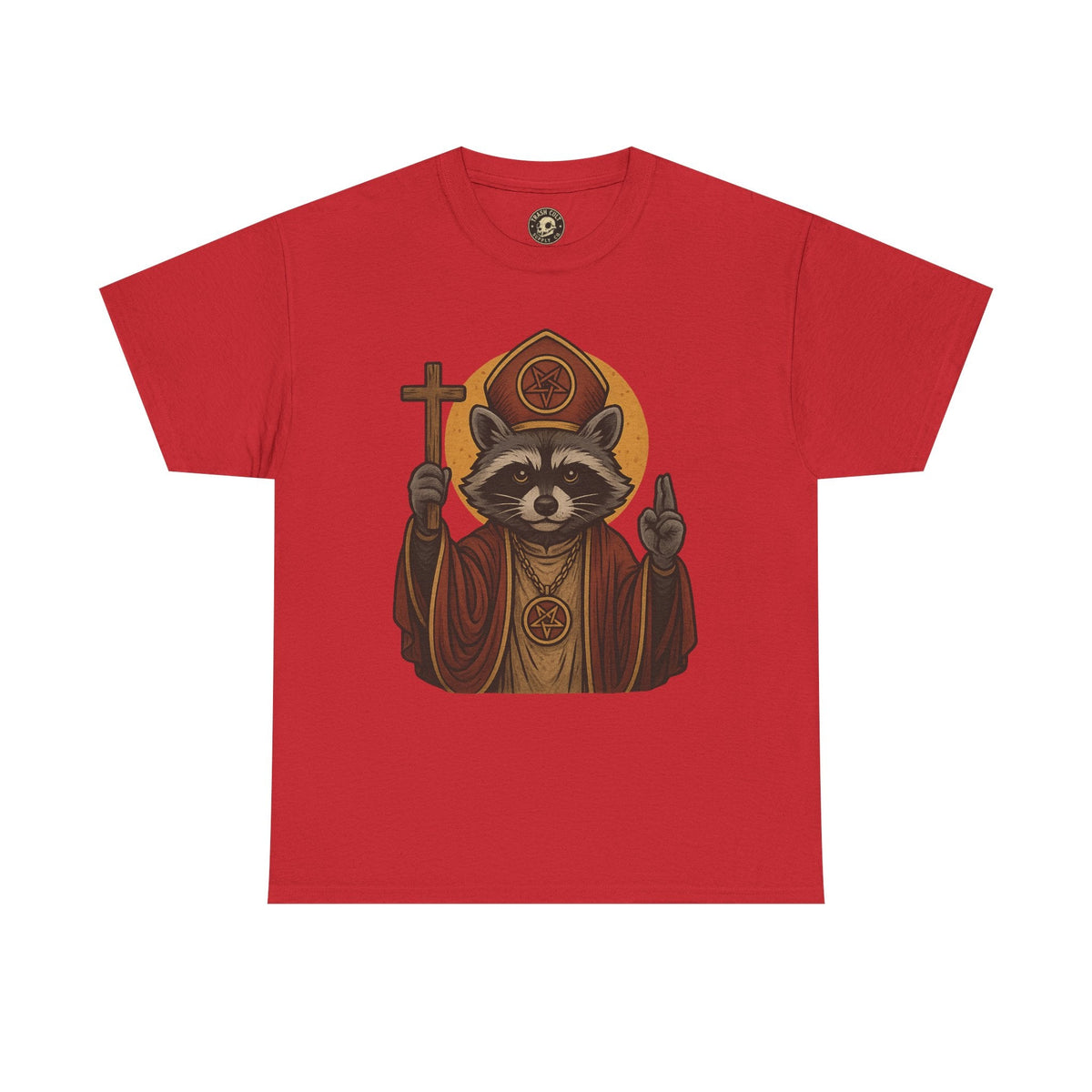Holy Raccoon Pope Shirt – Funny Cult Priest Graphic Tee – Gildan 5000 Unisex
