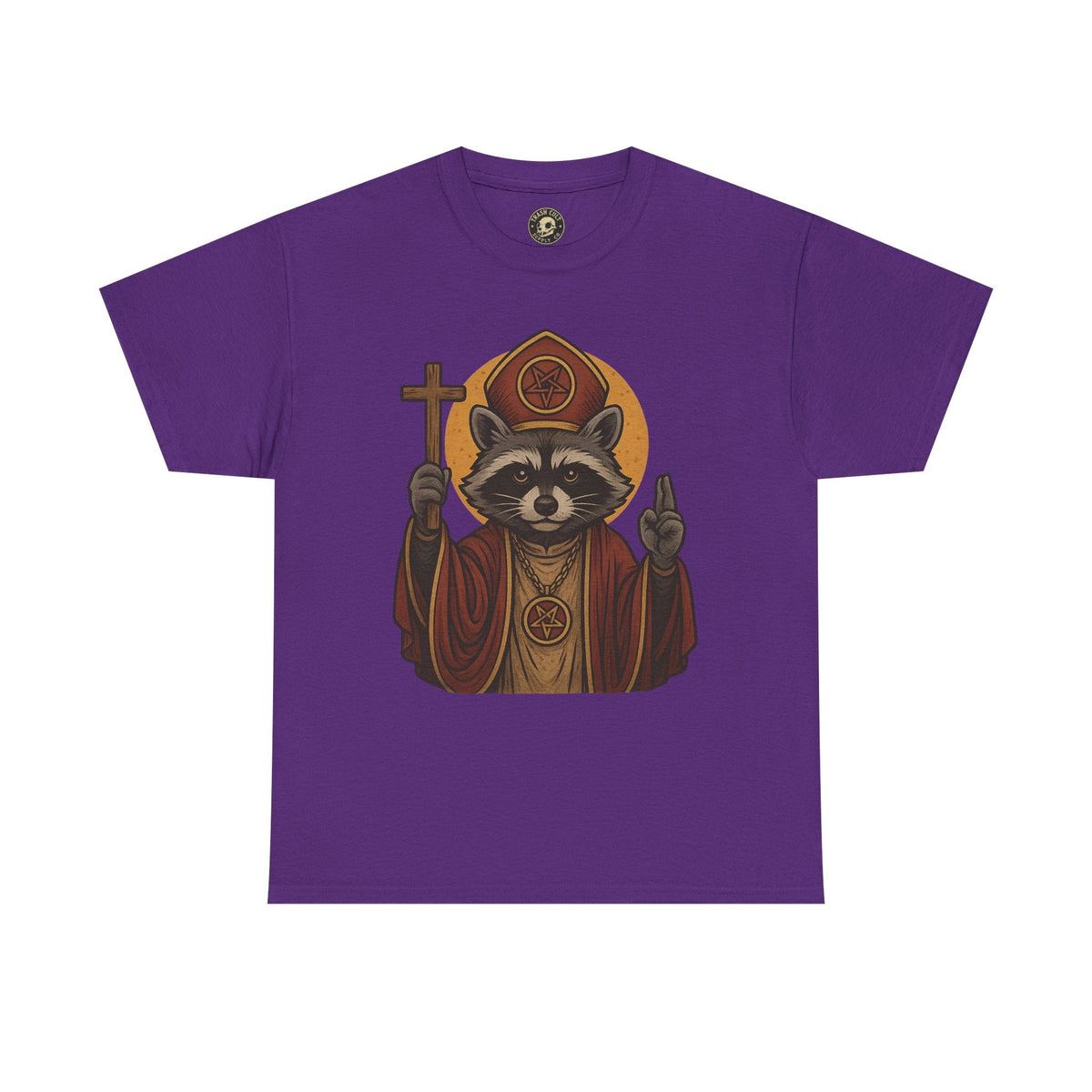 Holy Raccoon Pope Shirt – Funny Cult Priest Graphic Tee – Gildan 5000 Unisex