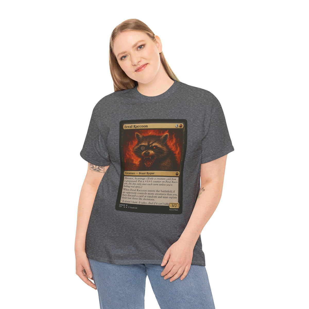 Feral Raccoon Magic Card Shirt – MTG-Inspired Beast Rogue Tee, Trash Cult Creature Card, Gildan 5000 Unisex T-Shirt