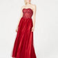 Sequin Hearts Juniors Strapless Rhinestone Gown - Wine, Size 5
