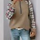 Perfee Plaid Half Zip Long Sleeve Texture Sweatshirt