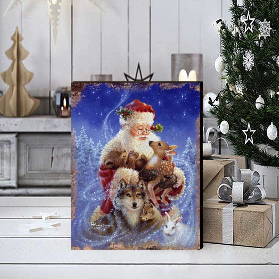 Santa Little Friends Art Wooden Wall Art by D. Gelsinger - Christmas Santa Snowman Decor - 95602B-9914