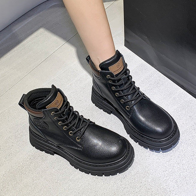 Genuine Leather Elevator Martin Boots Women's Thick Bottom All-matching