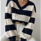 Chic Striped V-Neck Sweater