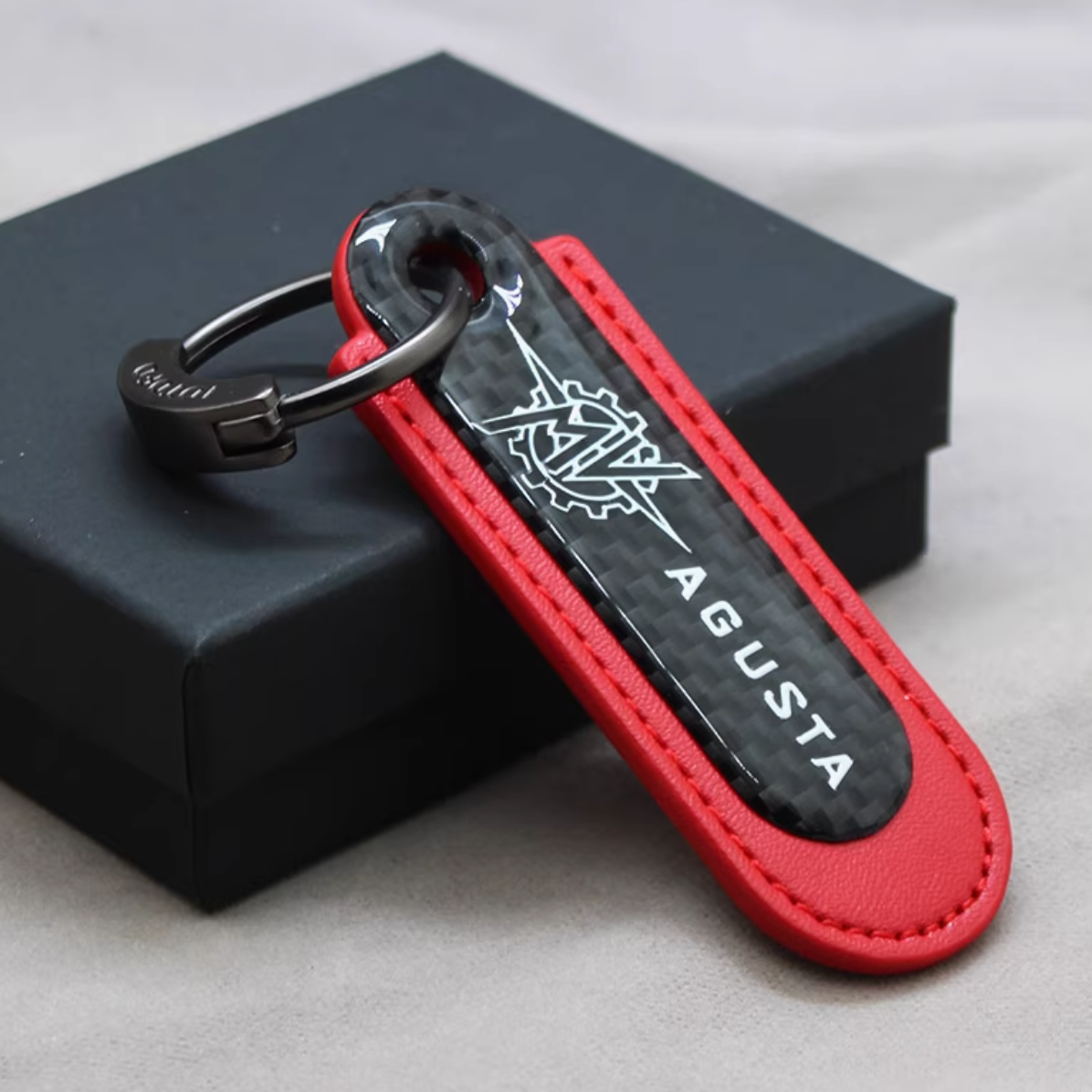 Motorcycle Carbon Fiber Leather Keychain