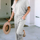 Textured Drawstring Waistband Pants and Top Set