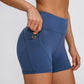 SHINBENE Anti-sweat Plain Sport Athletic Shorts Women High Waisted Soft Cotton Feel Fitness Yoga Shorts with Two Side Pocket