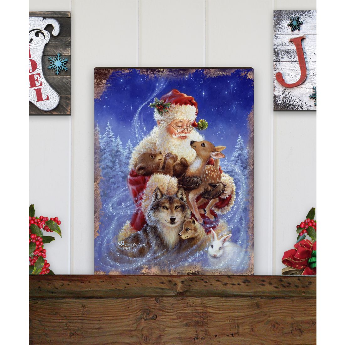 Santa Little Friends Art Wooden Wall Art by D. Gelsinger - Christmas Santa Snowman Decor - 95602B-9914
