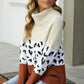 Winter Apricot Turtleneck Splicing Chunky Knit Pullover Sweater