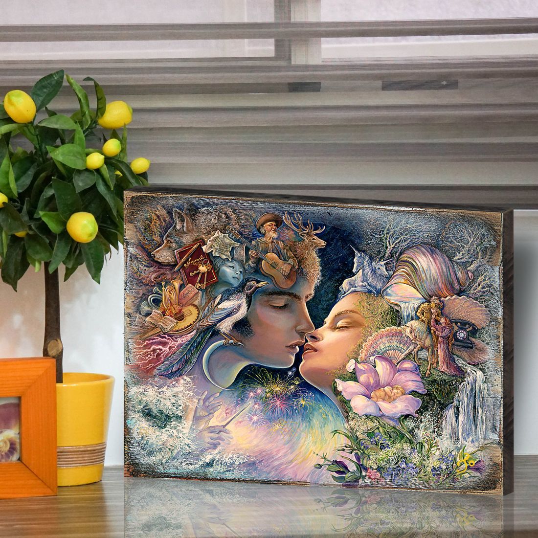 Prelude to a Kiss Fantasy Wooden Wall Art by Josephine Wall - Fantasy Decor - 852150-JW