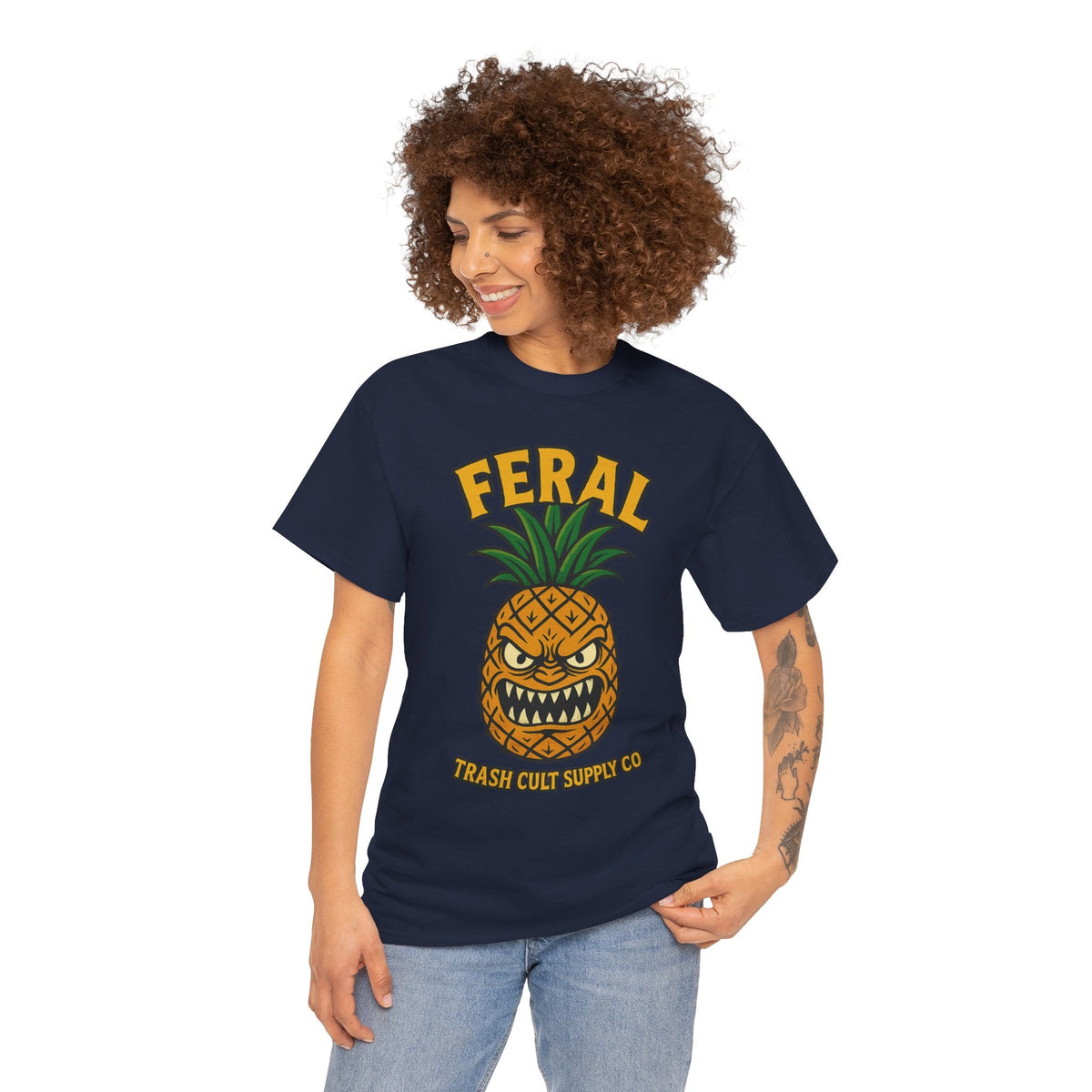 Feral Evil Pineapple Shirt – Aggressive Fruit Trashcore Tee – Gildan 5000 Unisex