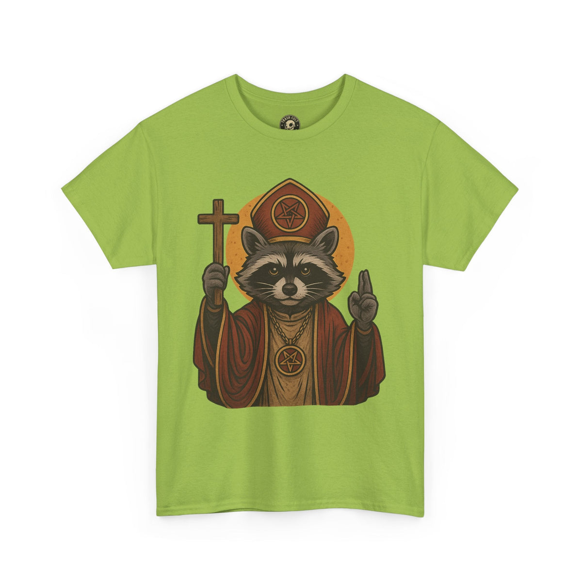 Holy Raccoon Pope Shirt – Funny Cult Priest Graphic Tee – Gildan 5000 Unisex