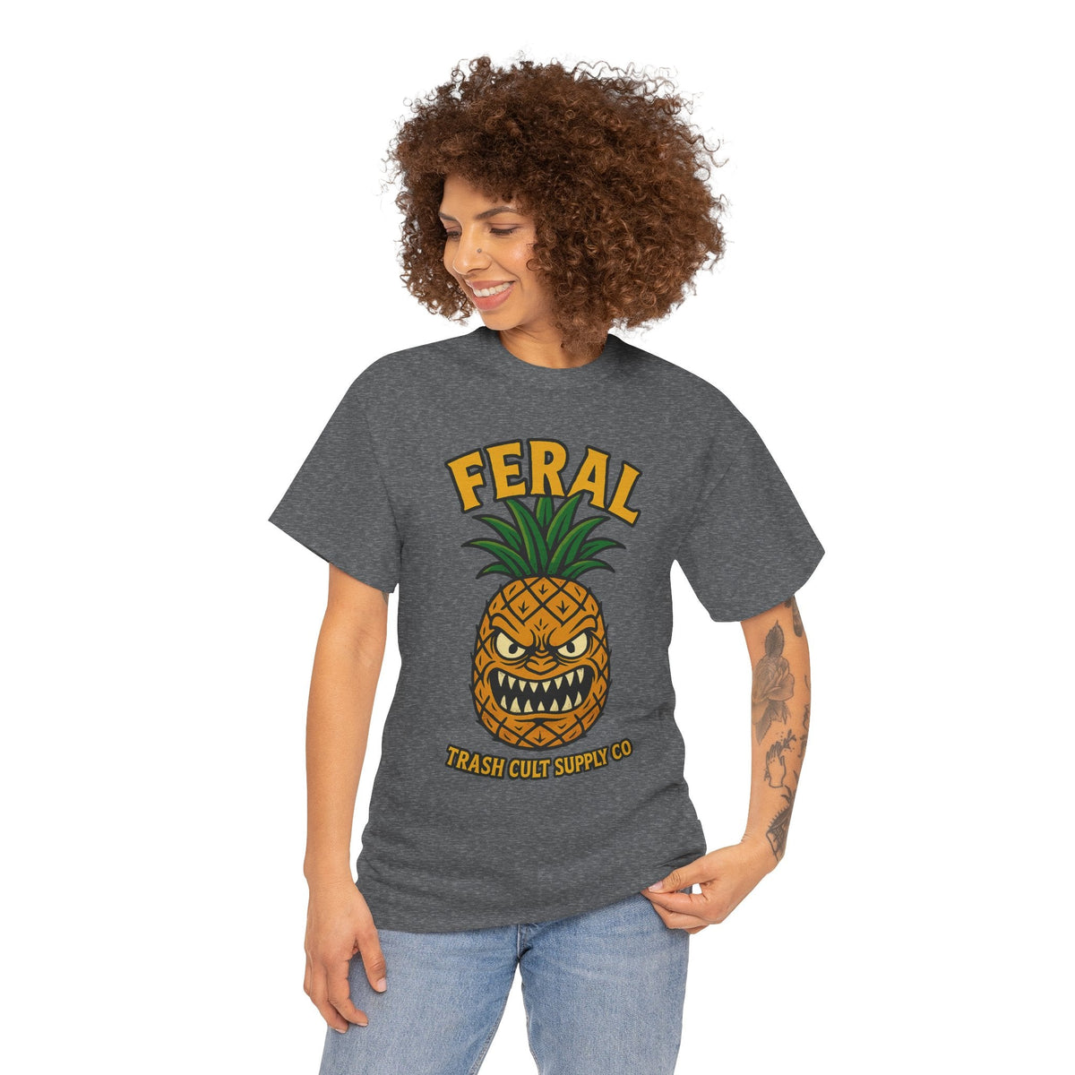 Feral Evil Pineapple Shirt – Aggressive Fruit Trashcore Tee – Gildan 5000 Unisex